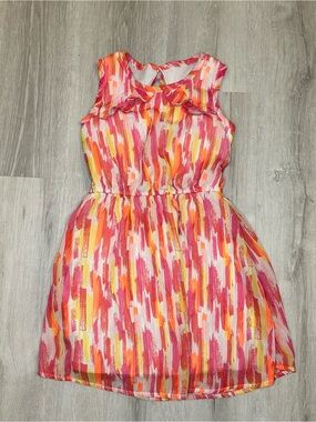 Kids - 3 for $10 - Little Girl’s Pink & Orange Brushstroke Sleeveless Dress